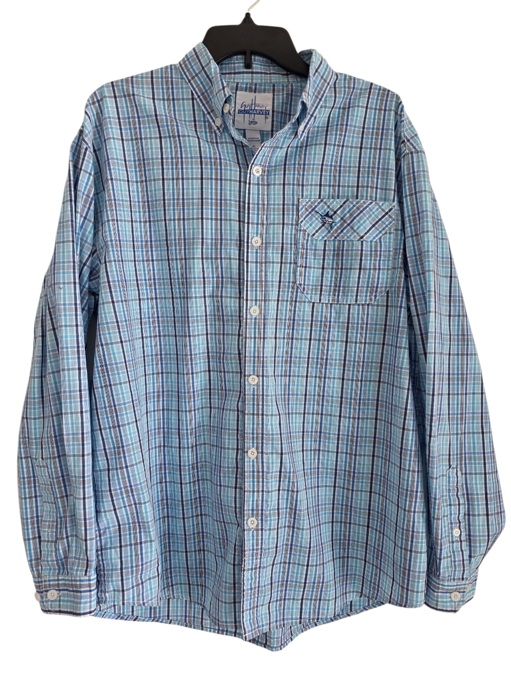 Guy Harvey Aftco Button Down Shirt Long Sleeve Plaid Blue Men's Size XL